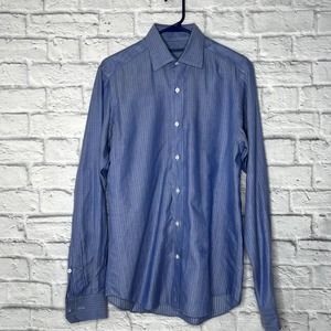 Seize Sur Vingt Blue Stripe Long Sleeve Button Down Dress Shirt 15 35